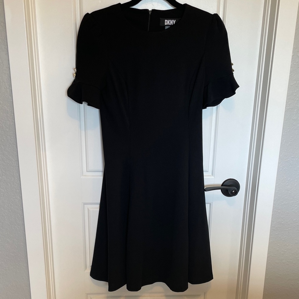 DKNY Black Mini Dress with Ruffle Sleeves